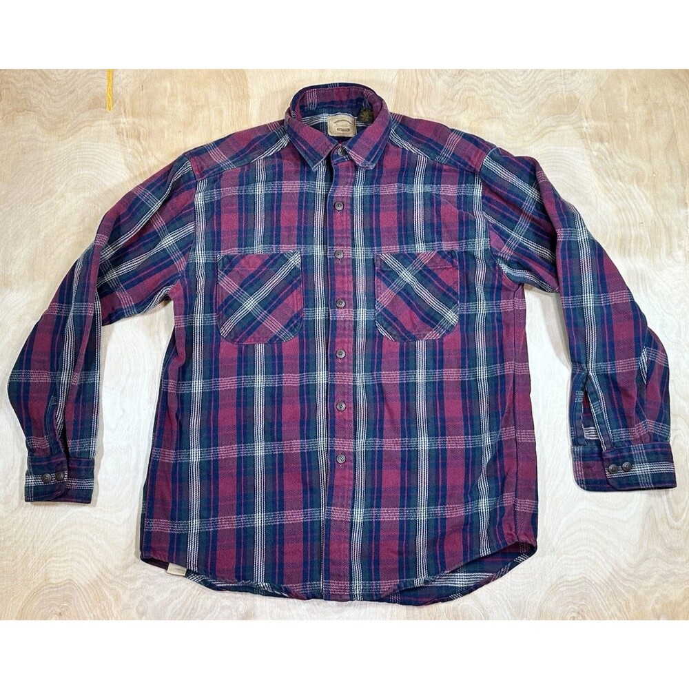 Mens St Johns Bay Heavyweight Plaid Cotton Flannel Shirt L Tall